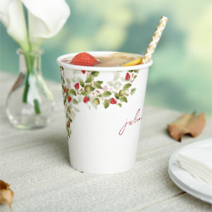 Gobelets En Papier Fleurs de fraises rouges sucrées Mariage