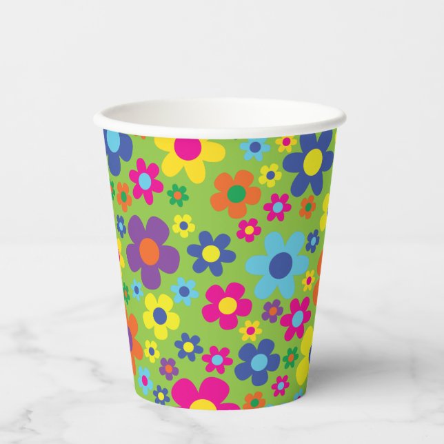 Gobelets En Papier Fleurs de marguerite mignonnes Hippie 1er annivers (Recto)