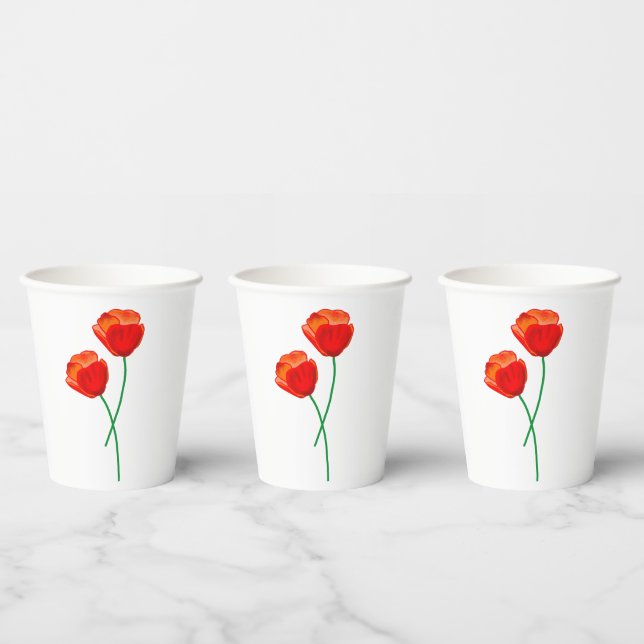 Gobelets En Papier Fleurs de pavot rouge (Multi)