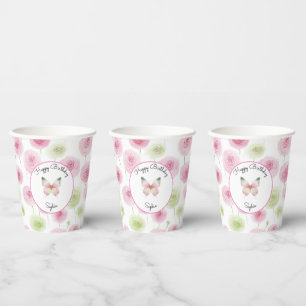 Gobelets En Papier Fleurs de Renoncule Rose Féminin Anniversaire