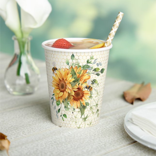 Gobelets En Papier Fleurs de soleil et abeilles (Insitu)