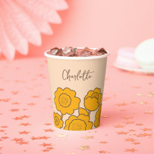 Gobelets En Papier Fleurs de soleil jaunes Nom personnalisable