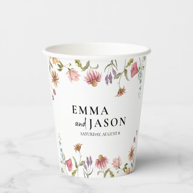 Gobelets en papier Fleurs des champs pour mariage (Verso)
