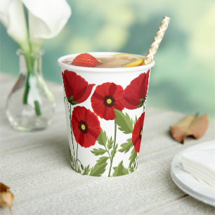 Gobelets En Papier Fleurs d'été joyeuses floraison de pavot