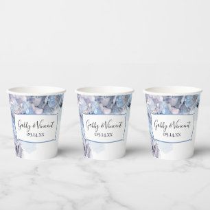 Gobelets En Papier Fleurs d'Hortensia Bleu Aquarelle Mariage