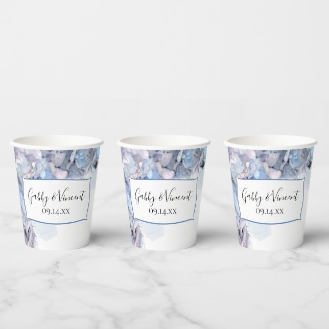 Gobelets En Papier Fleurs d'Hortensia Bleu Mariage Aquarelle (Multi)