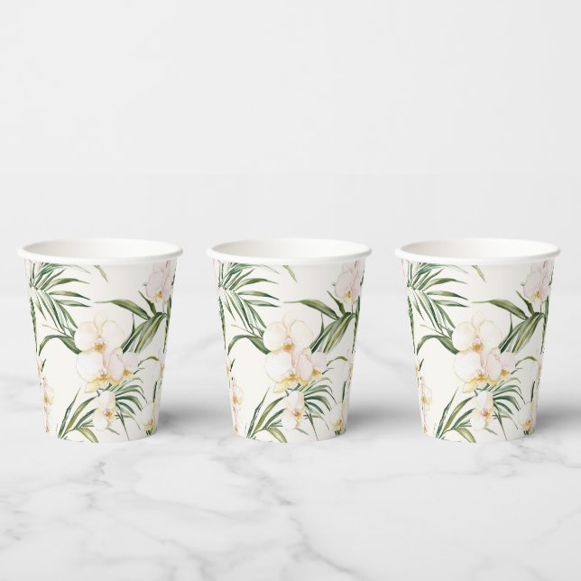 Gobelets En Papier Fleurs d'orchidées blanches tropicales Baby Shower (Multi)