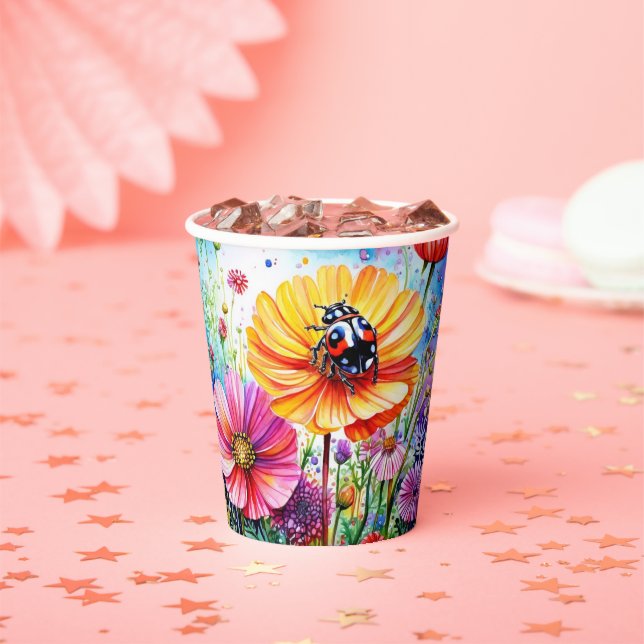 Gobelets En Papier Fleurs et coccinelles (Insitu)