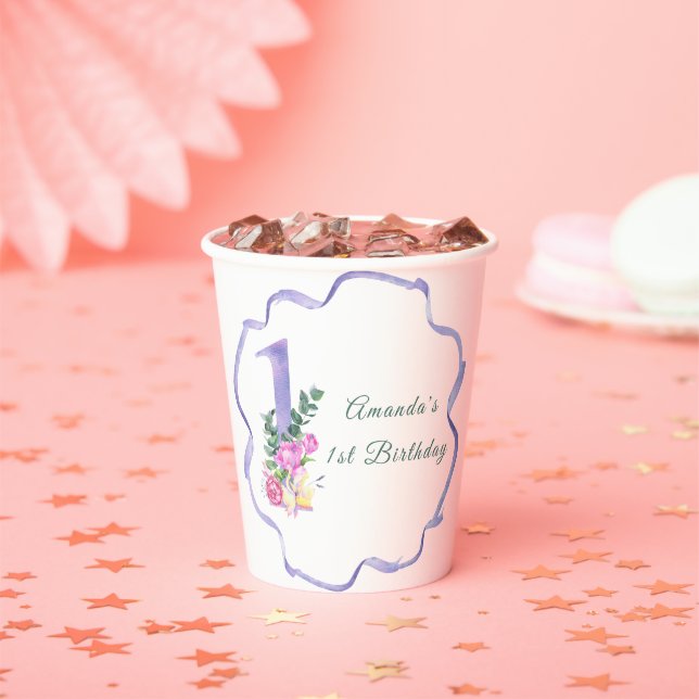 Gobelets En Papier Fleurs et ruban Fête du premier anniversaire (Insitu)
