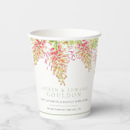 Gobelets En Papier Fleurs Grevillea aquarelle mariage vert blanc