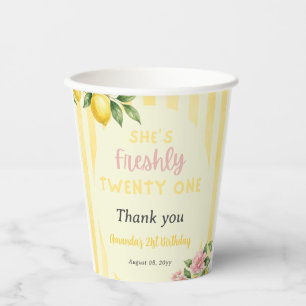 Gobelets En Papier Fleurs Jaunes Rayures Citron Frais 21e Anniversair