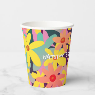 Gobelets En Papier Fleurs jaunes, roses et oranges