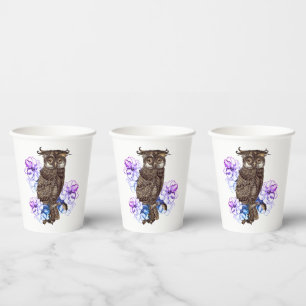 Gobelets En Papier Fleurs pourpres de Chouette Brown