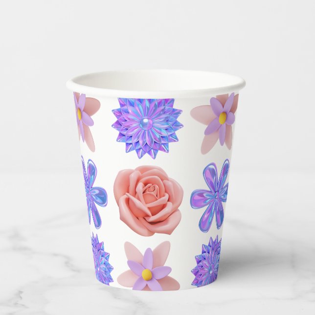 Gobelets En Papier Fleurs roses (Recto)