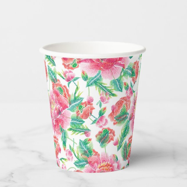 Gobelets En Papier Fleurs roses brillantes Fille Motif (Recto)