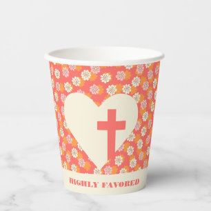 Gobelets En Papier Fleurs roses Coeur & Croix Chrétienne Femmes