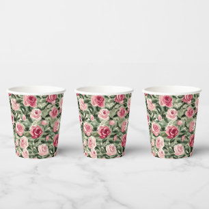 Gobelets En Papier Fleurs Roses Rouges Vertes Mariage Floral de Fianç