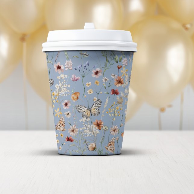 Gobelets En Papier Fleurs sauvages bohèmes bleues (Dusty Blue Boho Wildflowers Paper Cups by Painted Paperie
)