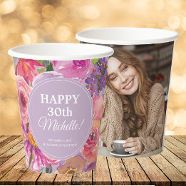Gobelets En Papier Fleurs sauvages rose violet 30e anniversaire Photo