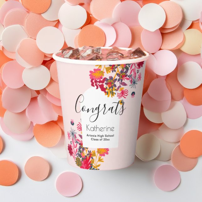 Gobelets En Papier Fleurs Sauvages Roses Modernes Félicitations Fête  (Créateur téléchargé)