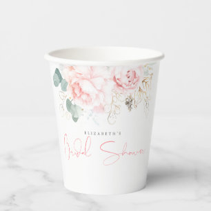 Gobelets En Papier Fleurs vertes et roses Elégante Fête des mariée