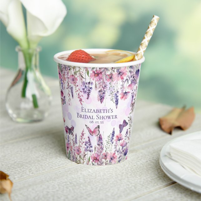 Gobelets En Papier Fleurs violettes roses papillons et fleurs sauvage (Insitu)