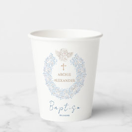 Gobelets En Papier Floral Blue Baby Angel Croix Baptême