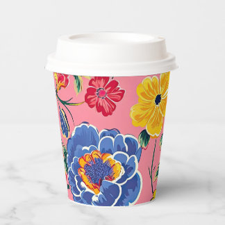 Gobelets En Papier Floral Chinoiserie rose vif