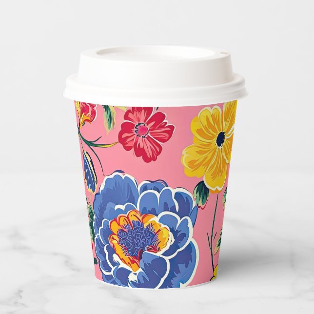Gobelets En Papier Floral Chinoiserie rose vif (Recto)