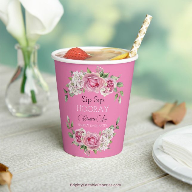 Gobelets En Papier Floral Elegance Sip Sip Mariage Paper Cup (Sip, savor, and celebrate love with Paper Cup.  Elevate every toast with elegance and floral charm.)