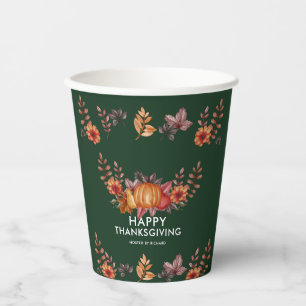 Gobelets En Papier Floral Emerald Green Thanksgiving Dîner