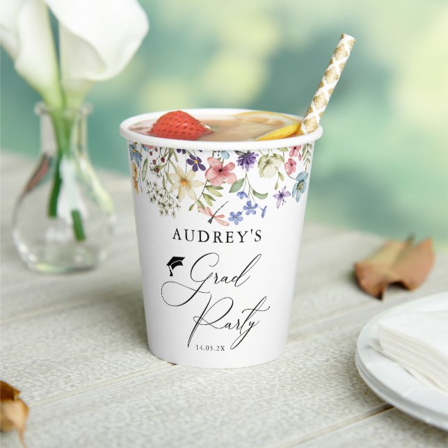 Gobelets En Papier Floral Fleur sauvage moderne Grad Party (Insitu)