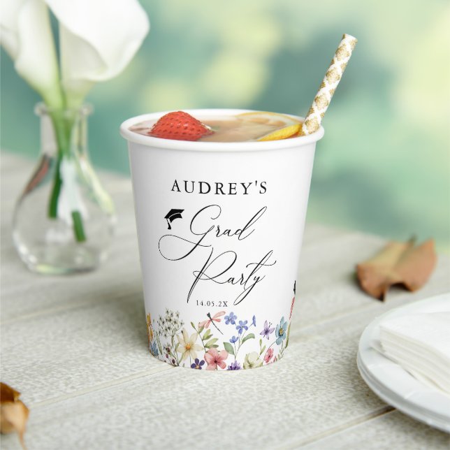 Gobelets En Papier Floral Fleur sauvage moderne Grad Party (Insitu)