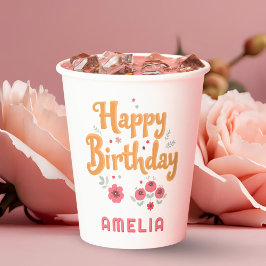 Gobelets En Papier Floral Flowers Happy Birthday Handlettering