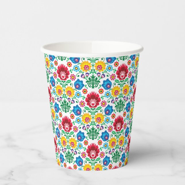 Gobelets En Papier Floral Heart Folk Art Motif (Gauche)