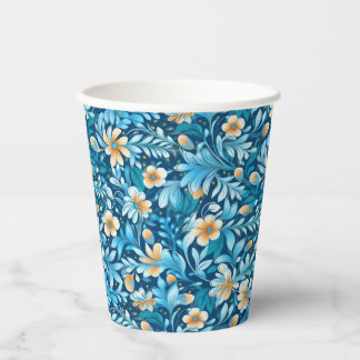 Gobelets En Papier Floral orange bleu rustique