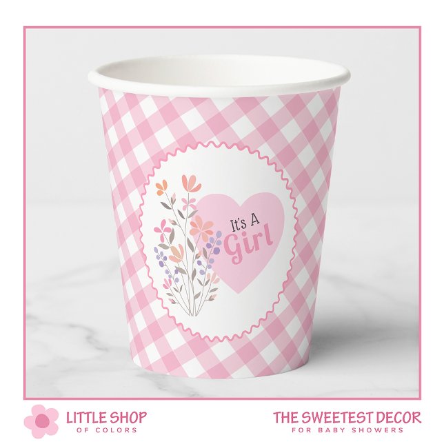 Gobelets En Papier Floral rose C’est un Baby shower féminin (Créateur téléchargé)