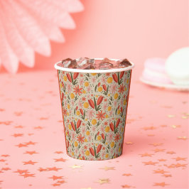 Gobelets En Papier Floral rose et orange délicat