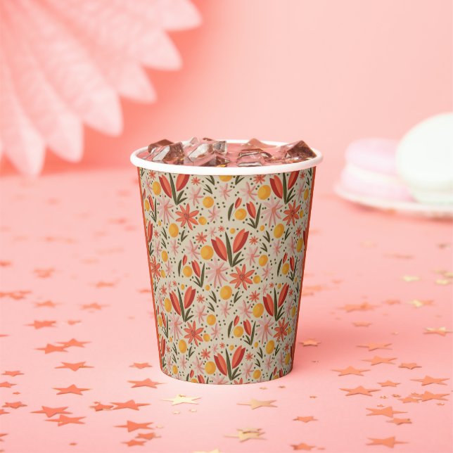 Gobelets En Papier Floral rose et orange délicat (Insitu)
