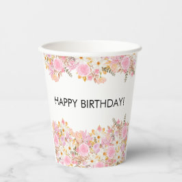 Gobelets En Papier Floral rose Joyeux anniversaire