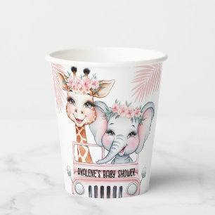 Gobelets En Papier Floral Safari aventure Baby shower fille rose