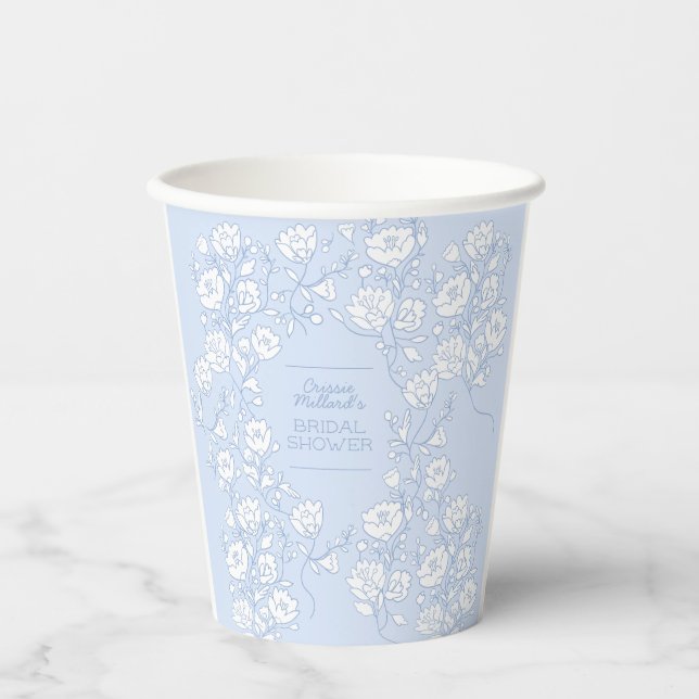 Gobelets en papier floraux bleus pour la fête de m (Recto)