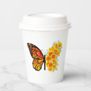 Gobelets En Papier Flower Butterfly with Yellow California Poppy