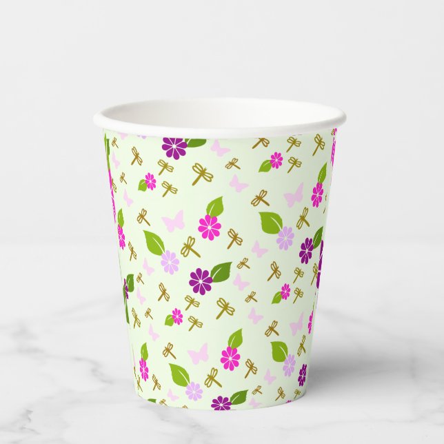 Gobelets En Papier Flower Garden Dragonfly Papier Cubes Vaisselle (Recto)