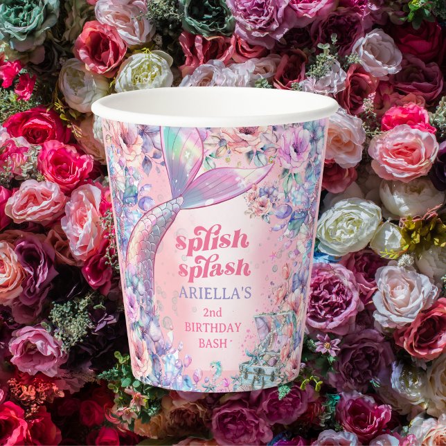 Gobelets En Papier Flower Glitter Mermaid Tail 2nd Birthday (Créateur téléchargé)