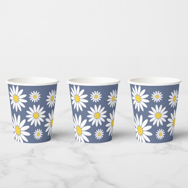 Gobelets En Papier Fond bleu marguerite (Multi)