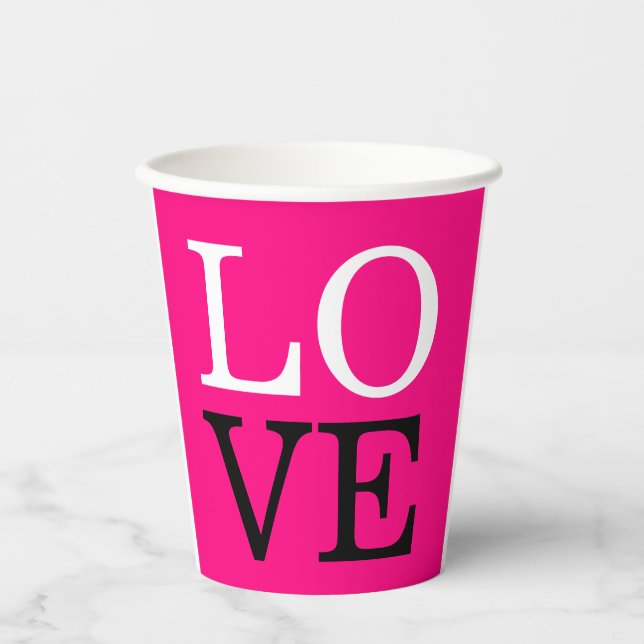 Gobelets En Papier Fond Rose Amour Mariage (Recto)