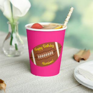 Gobelets En Papier Football rose fête d'anniversaire
