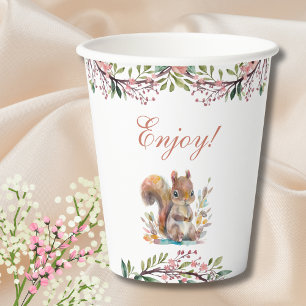 Gobelets En Papier Forêt d'écureuils mignons Baby shower de bois
