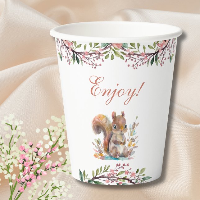 Gobelets En Papier Forêt d'écureuils mignons Baby shower de bois (Créateur téléchargé)